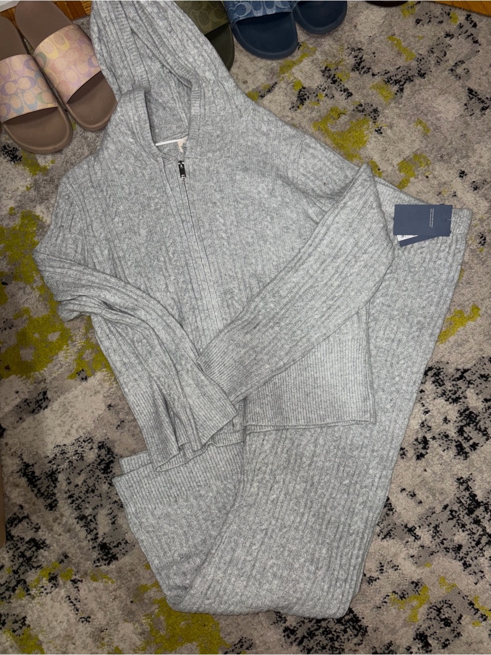 Universal Thread Light Gray Ribbed Zip-Up Hoodie and Knit Pants Set